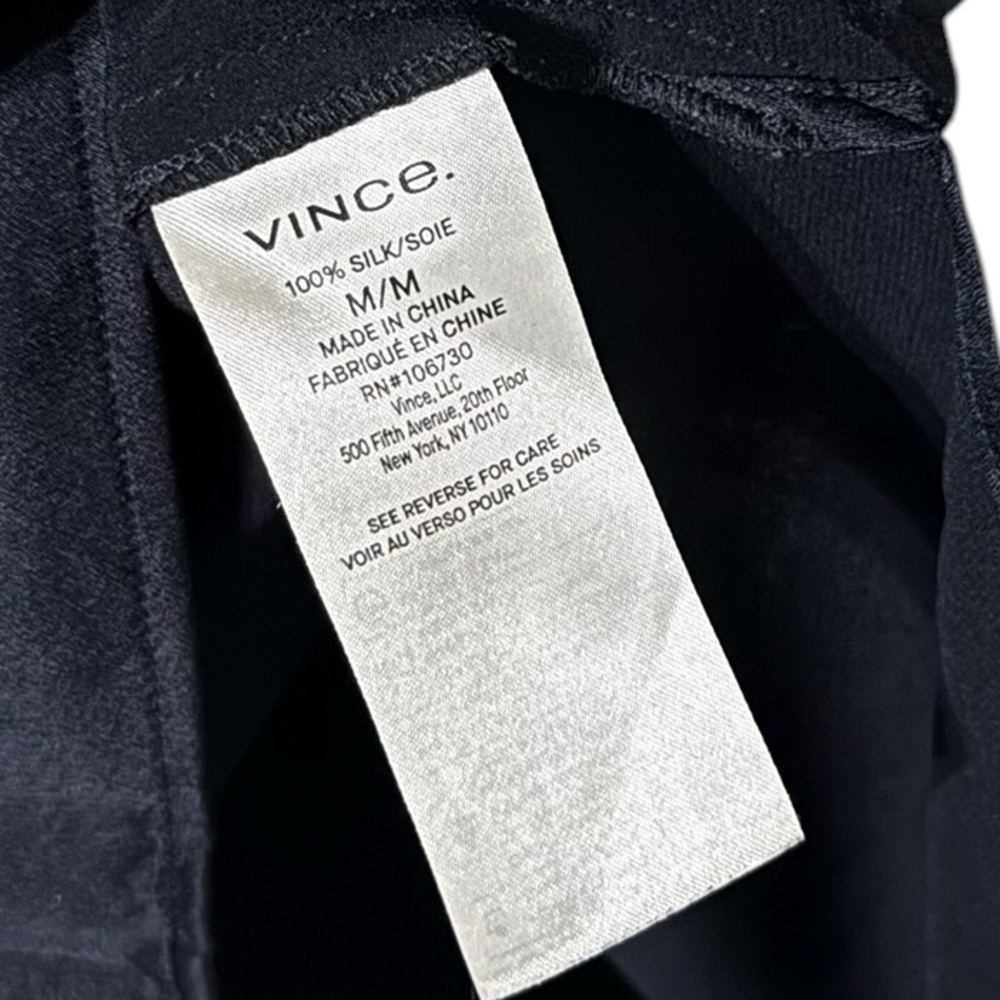 VINCE Band Collar Silk Navy Long Sleeve Blouse Top - Picture 8 of 8